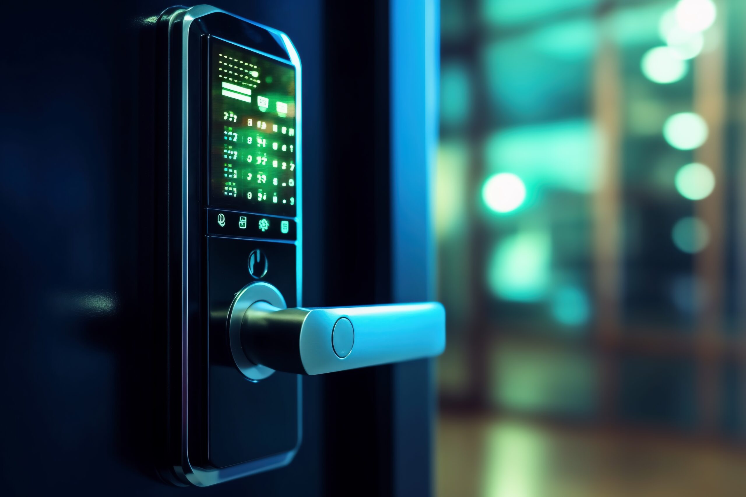 Verrouillage à distance d'une serrure connectée sur la porte d'entrée via un smartphone.